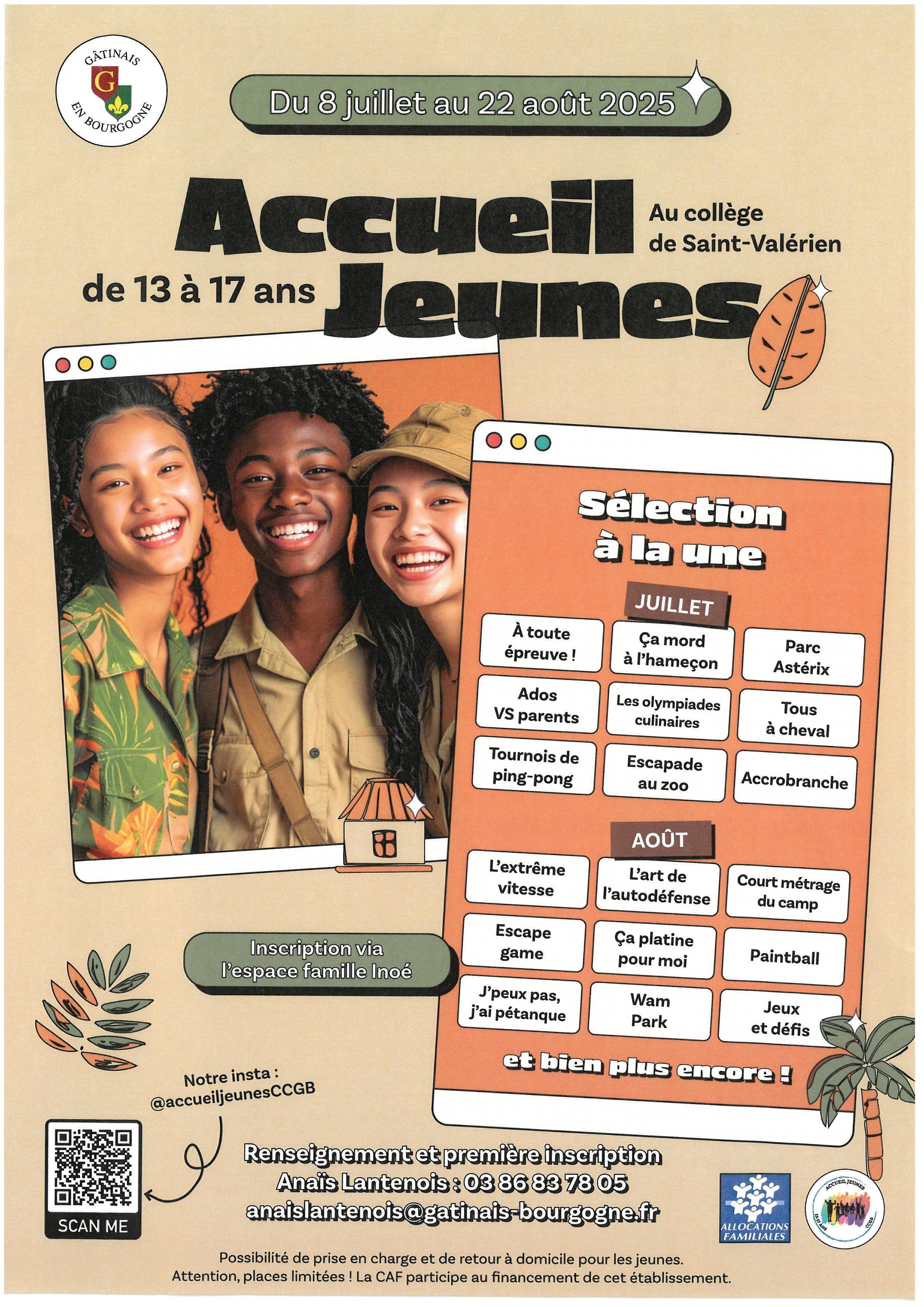 accueil des jeunes 13-17 du 08/07 au 22/08/2025