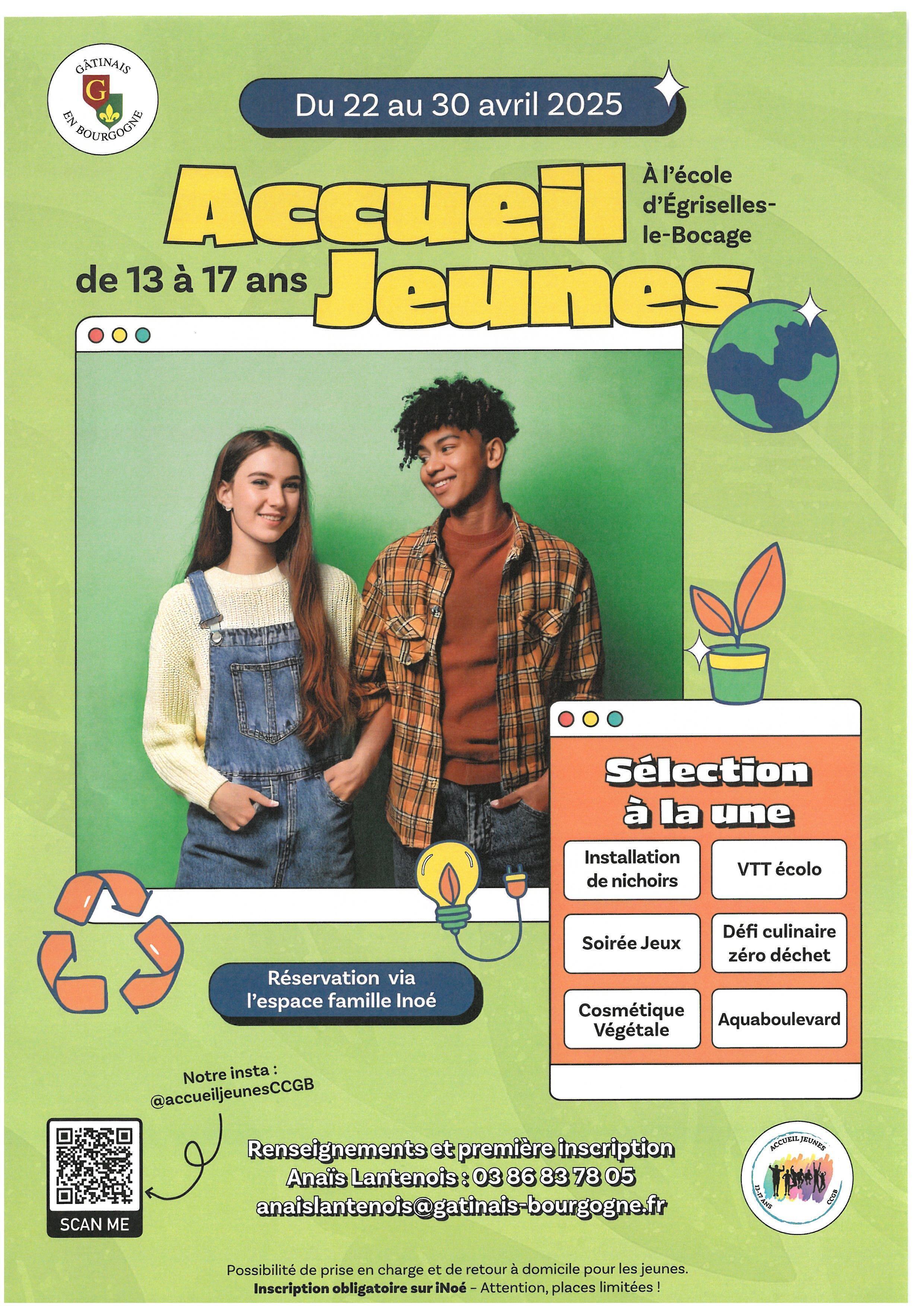 Accueil des Jeunes 13-17 du 22 au 30/04