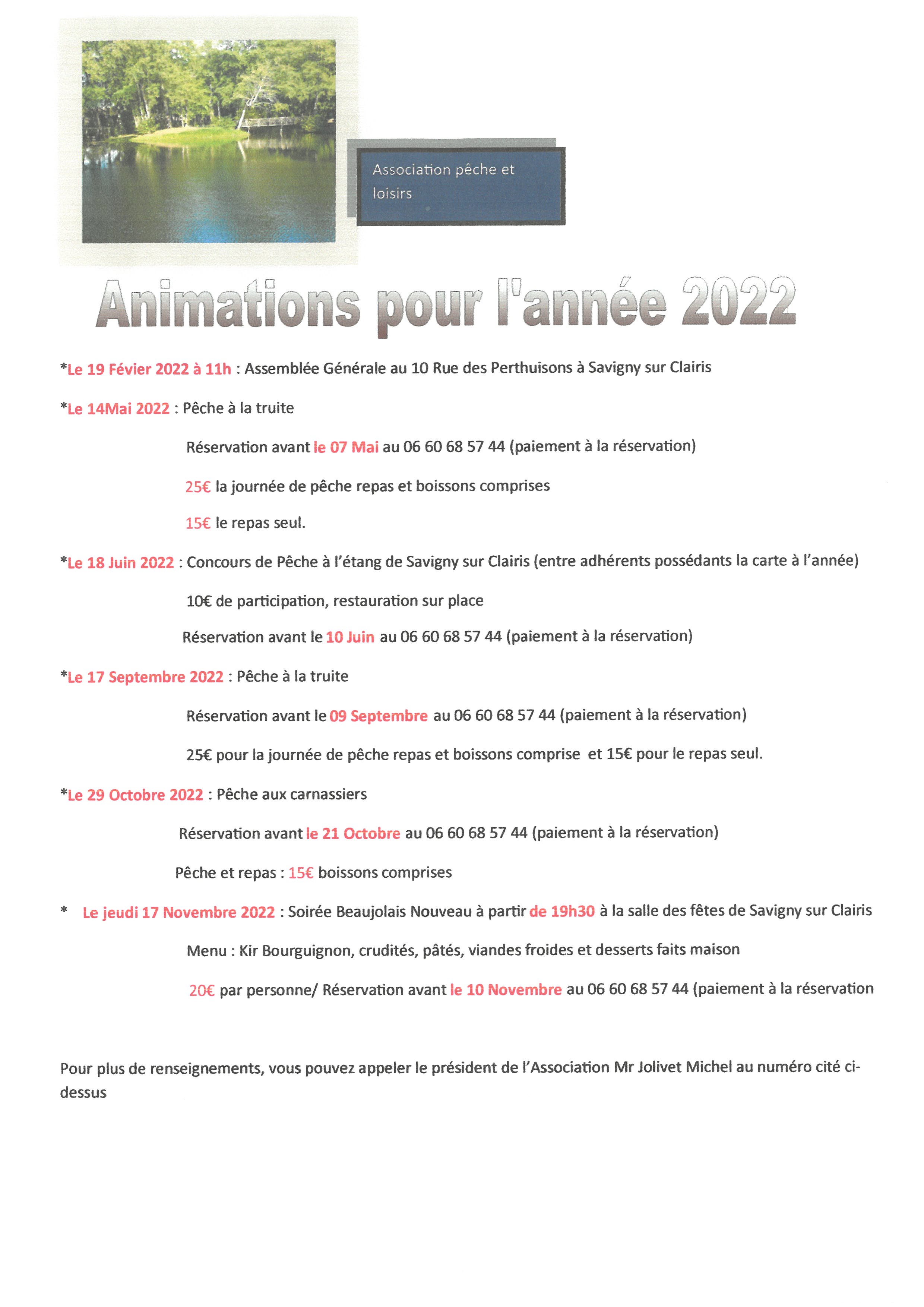 animations 2022 association pêche et loisirs