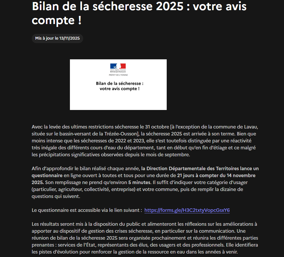 Bilan sécheresse 2025 : votre avis compte