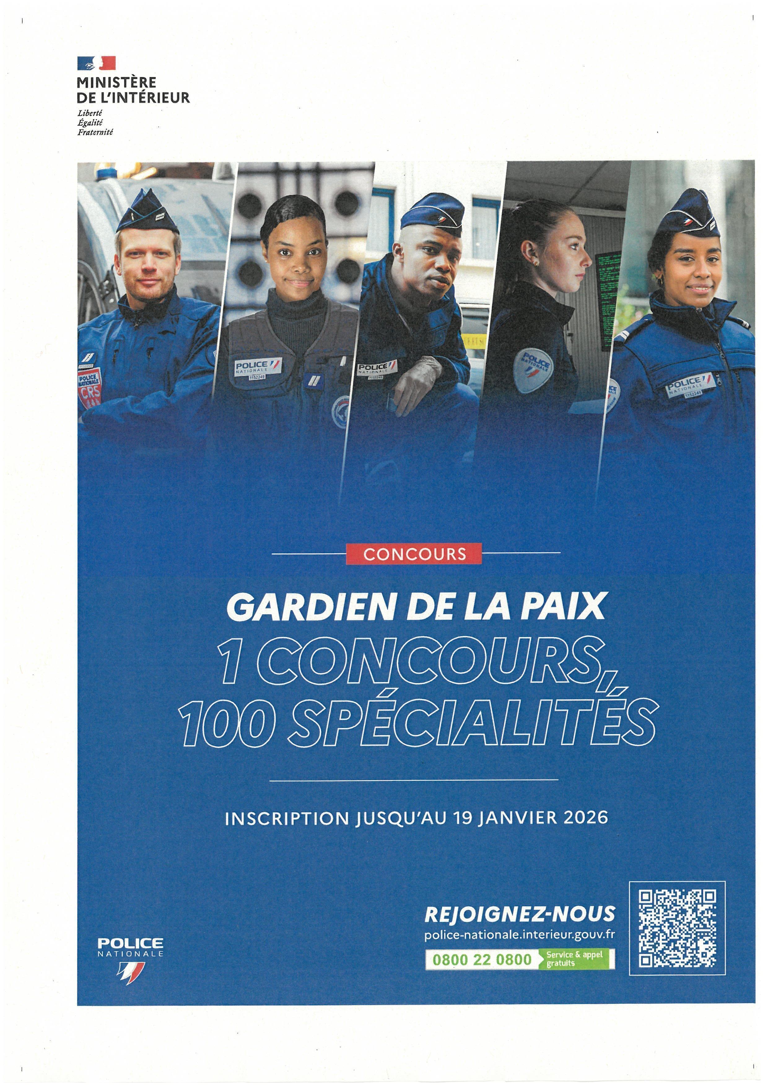 Concours Gardien de la Paix jusqu'au 19/01/2026