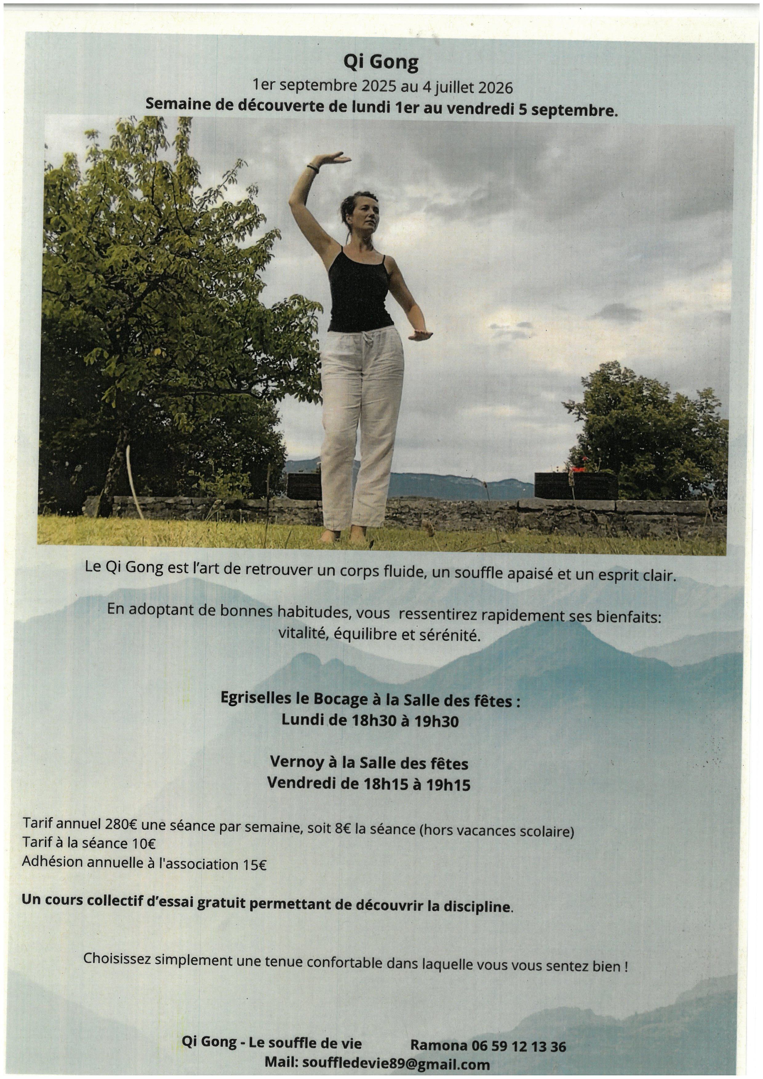 Découverte Qi Gong à Egriselles et Vernoy du 1er au 4/09/2025