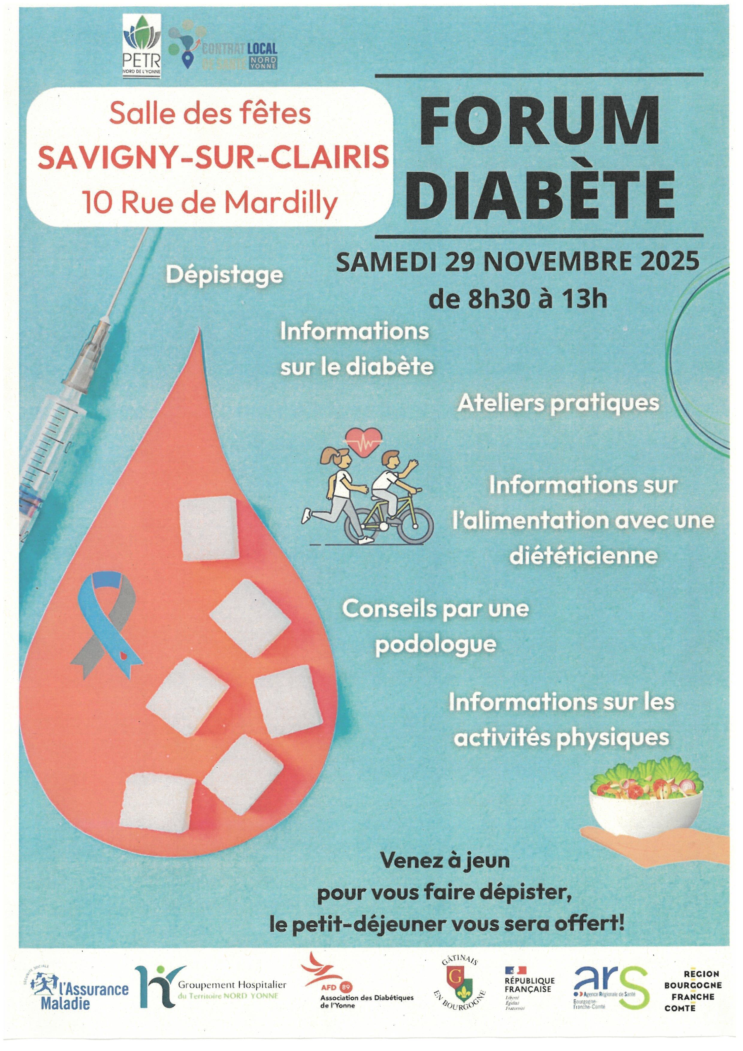 FORUM Diabète le 29/11/2025 à Savigny sur Clairis