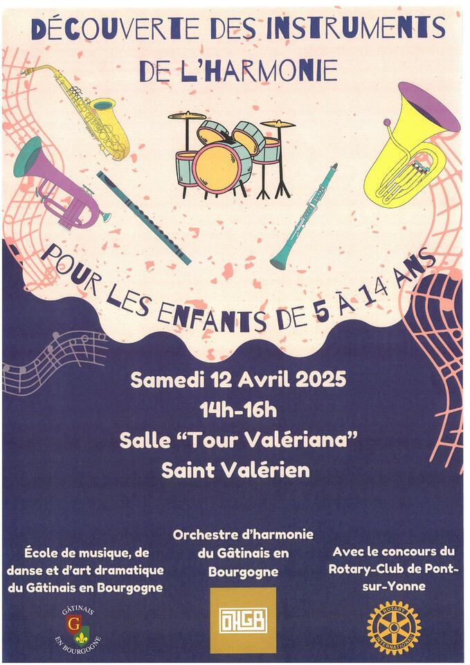 Découverte des instruments de l'Harmonie le 12/04 à St Valérien