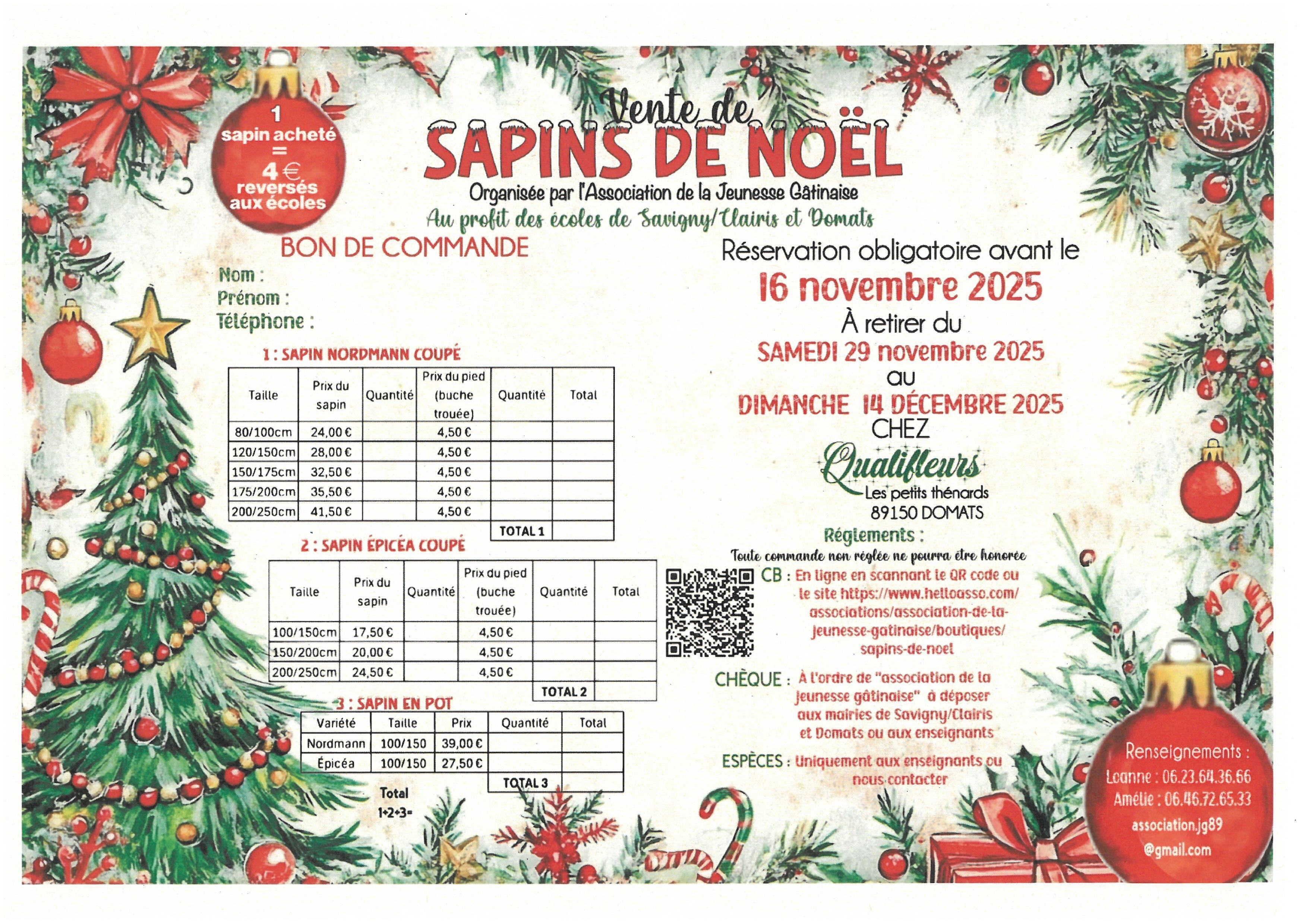 Vente de sapins au profit des écoles de Domats et Savigny 16/11