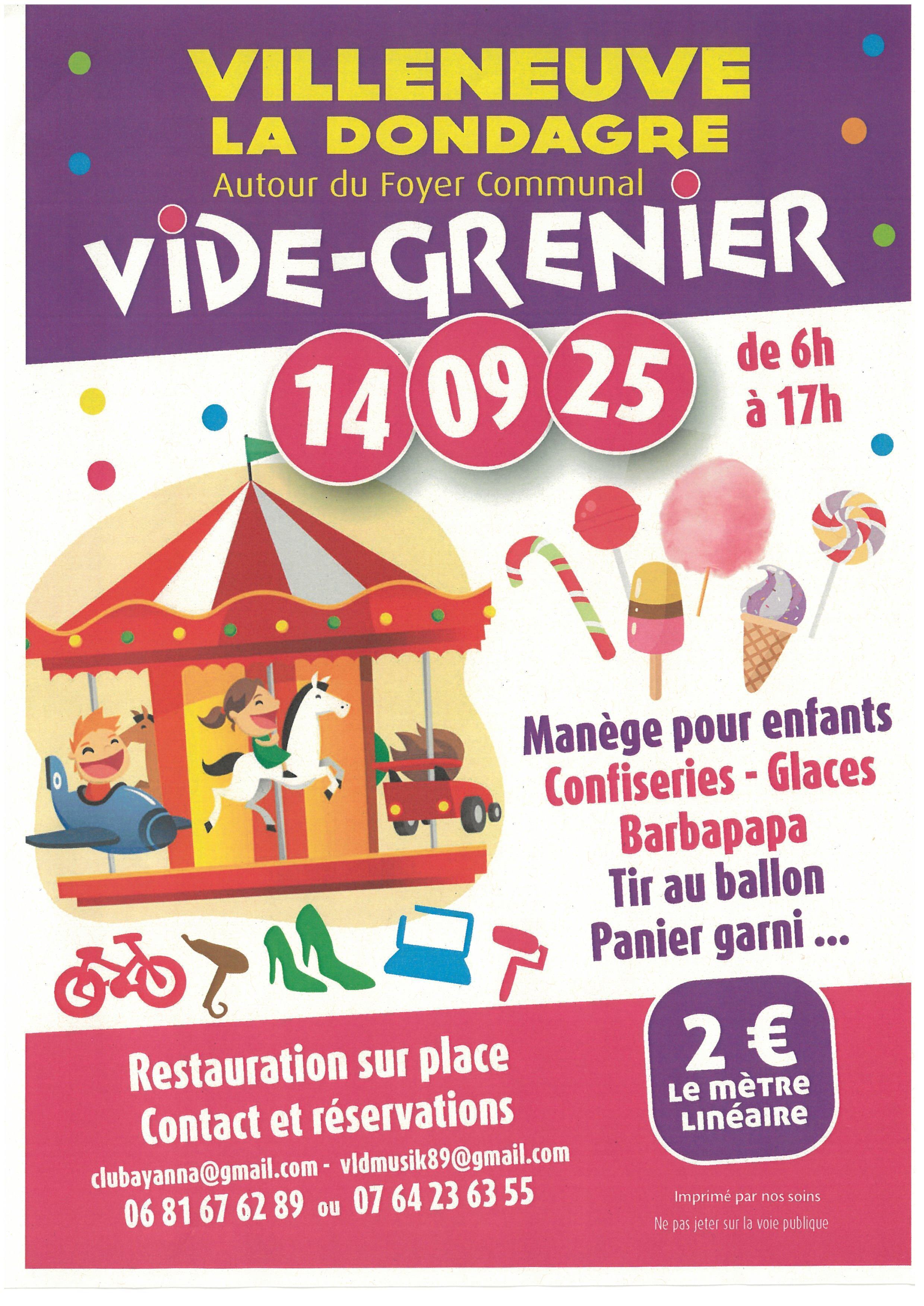 Vide Grenier Villeneuve la Dondagre le 14/09/2025